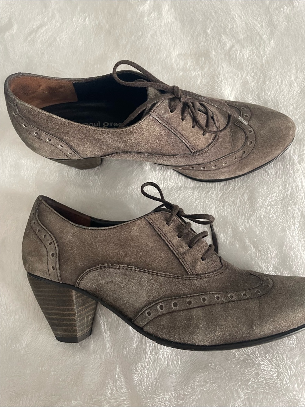 Paul Green Kelsey Oxford Heels Taupe Suede Wingtip Detail booties UK 4 1/2 US 7